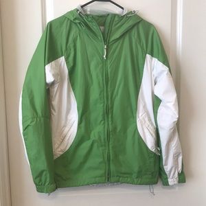 Columbia lightweight rain jacket, medium, green and white